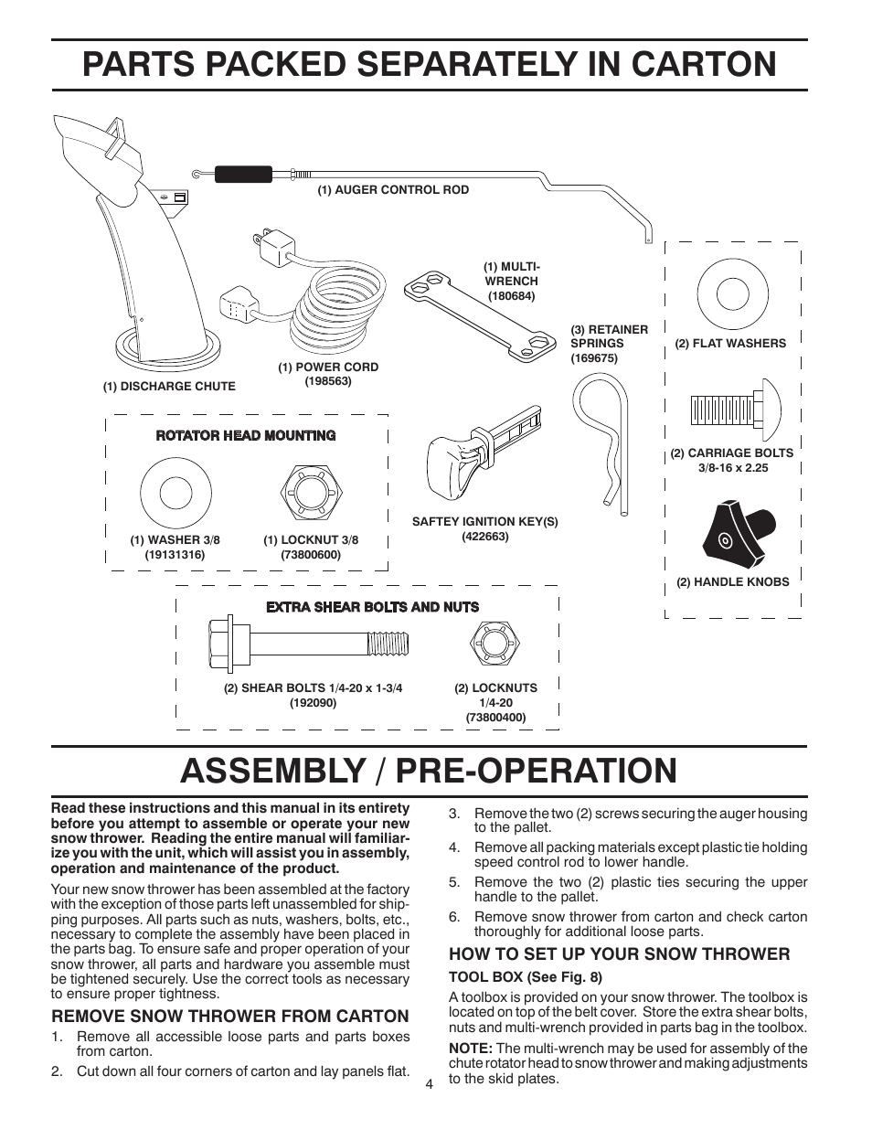 Assembly | Poulan 96194000801 User Manual | Page 4 / 38