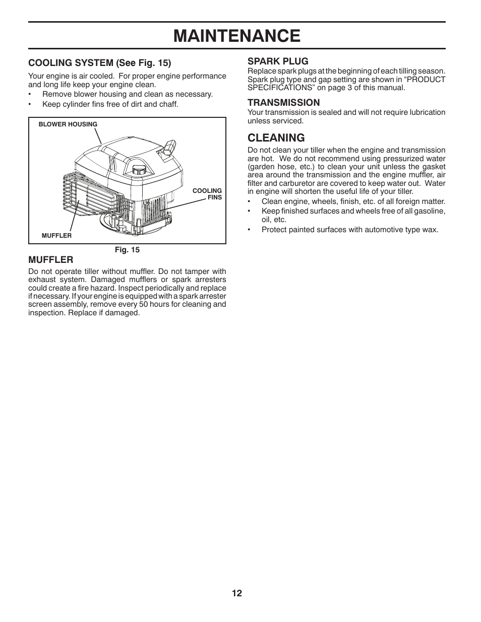Maintenance, Cleaning | Poulan 433552 User Manual | Page 12 / 17