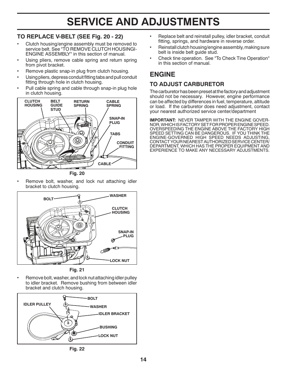 Service and adjustments, Engine | Poulan 433552 User Manual | Page 14 / 17