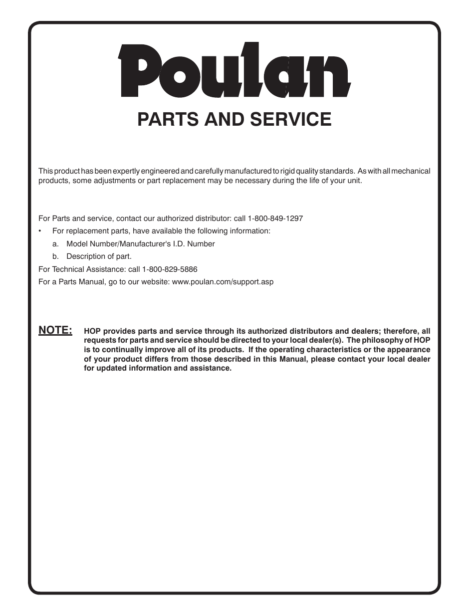 Parts and service | Poulan 433552 User Manual | Page 17 / 17
