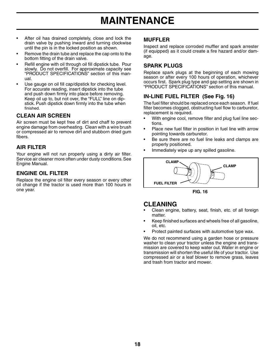 Maintenance, Cleaning | Poulan 194831 User Manual | Page 18 / 30