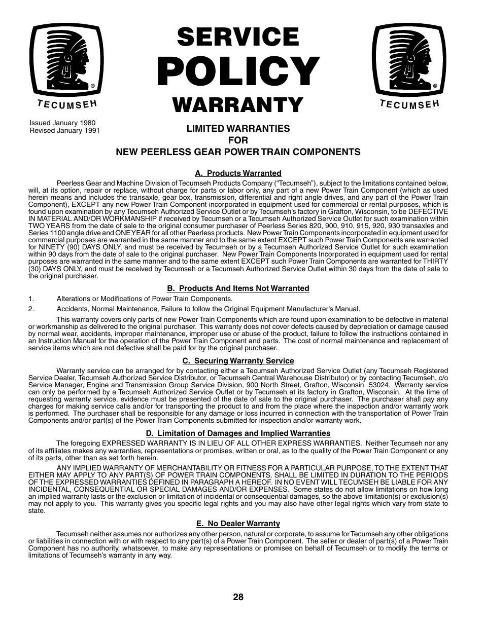 Policy, Service, Warranty | Poulan 194831 User Manual | Page 28 / 30