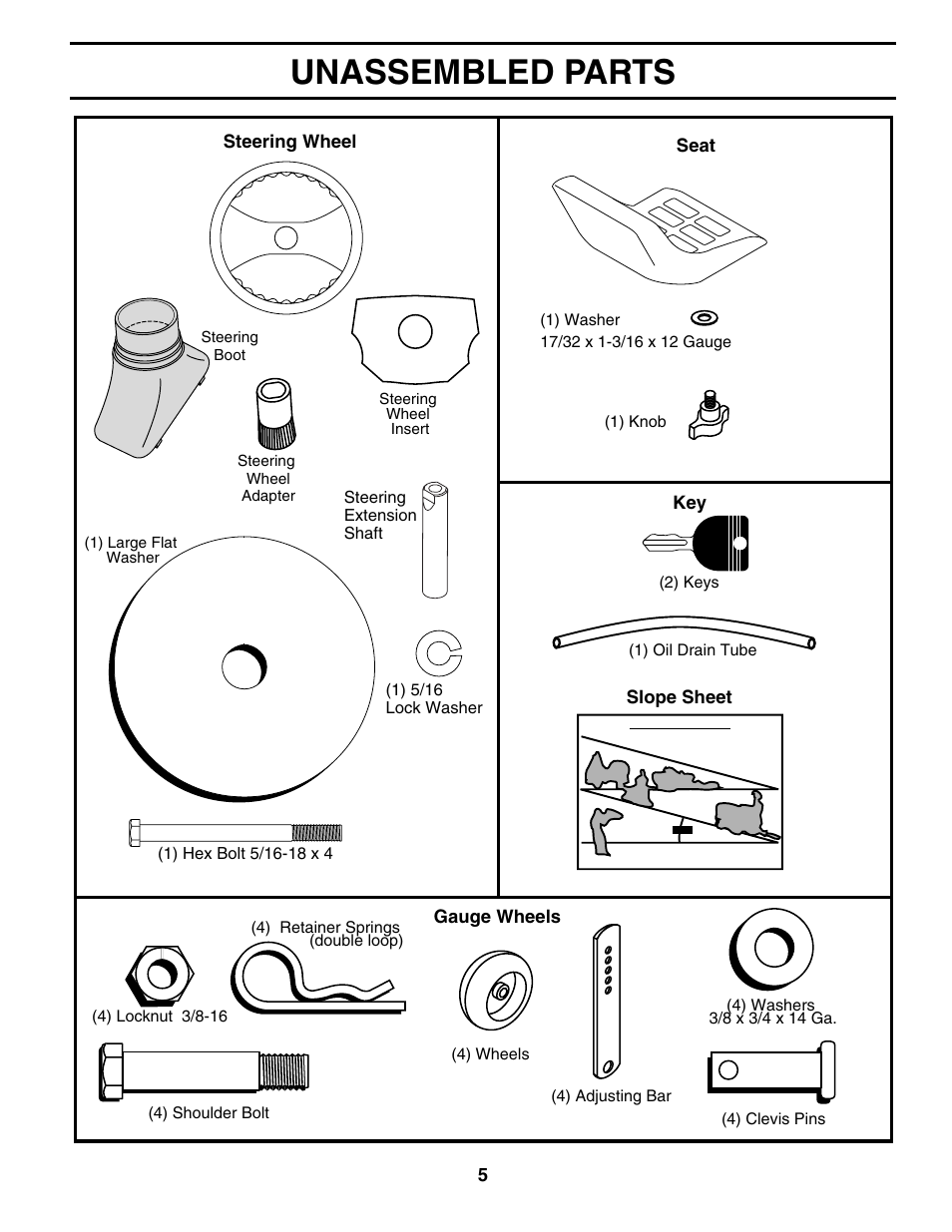 Unassembled parts | Poulan 194831 User Manual | Page 5 / 30