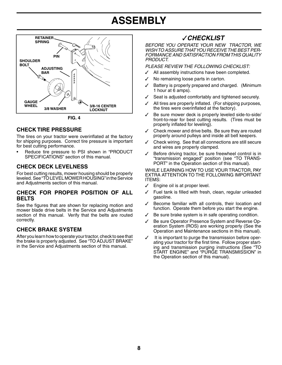Assembly, Checklist | Poulan 194831 User Manual | Page 8 / 30