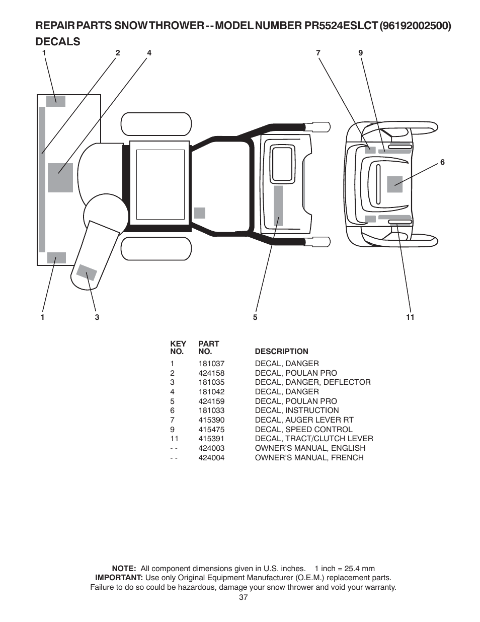 Poulan 424003 User Manual | Page 37 / 40