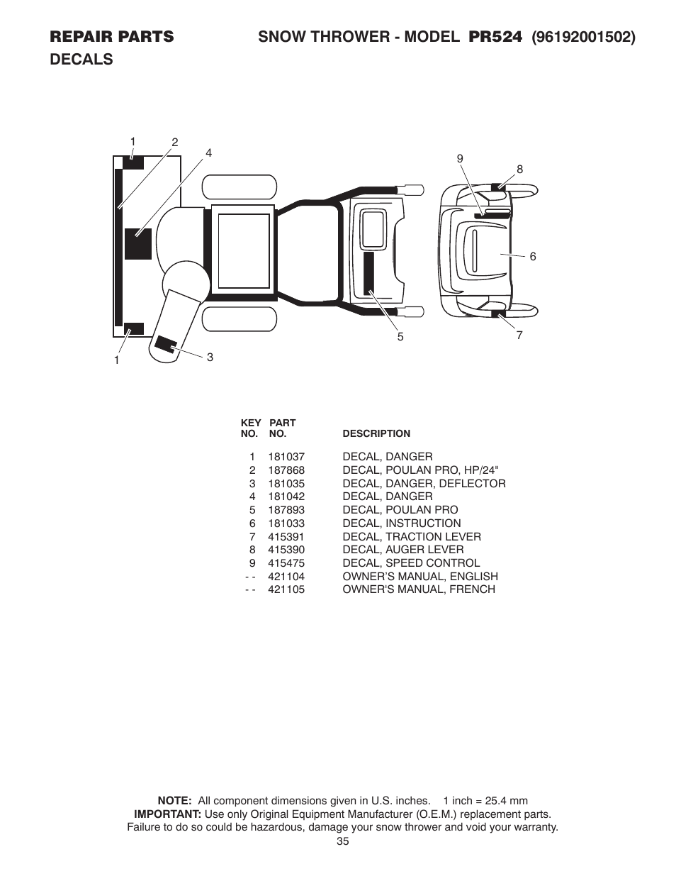 Poulan 421104 User Manual | Page 35 / 36