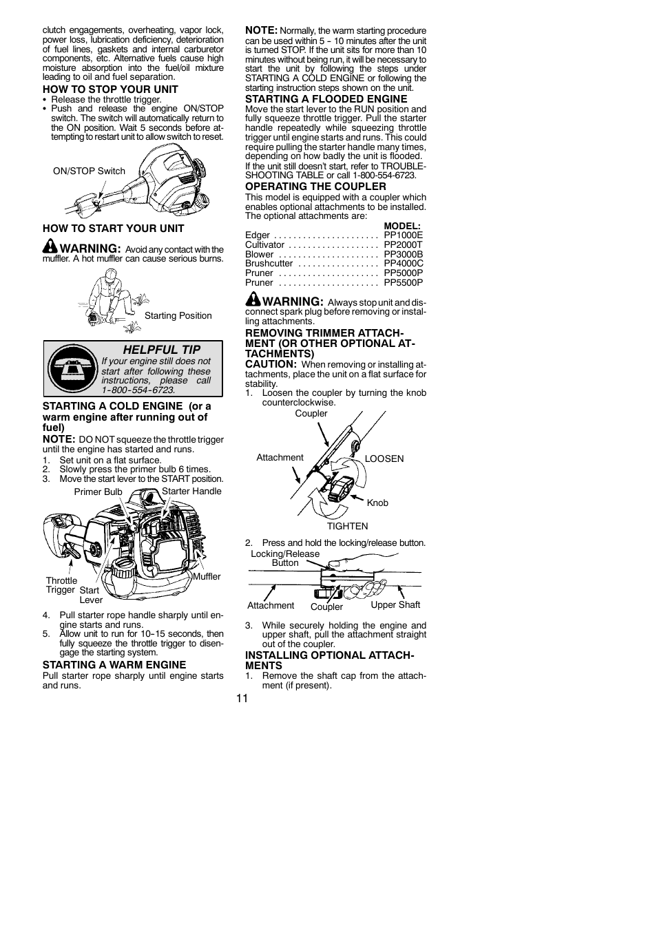 Warning, Helpful tip | Poulan Pro PP033 User Manual | Page 11 / 19