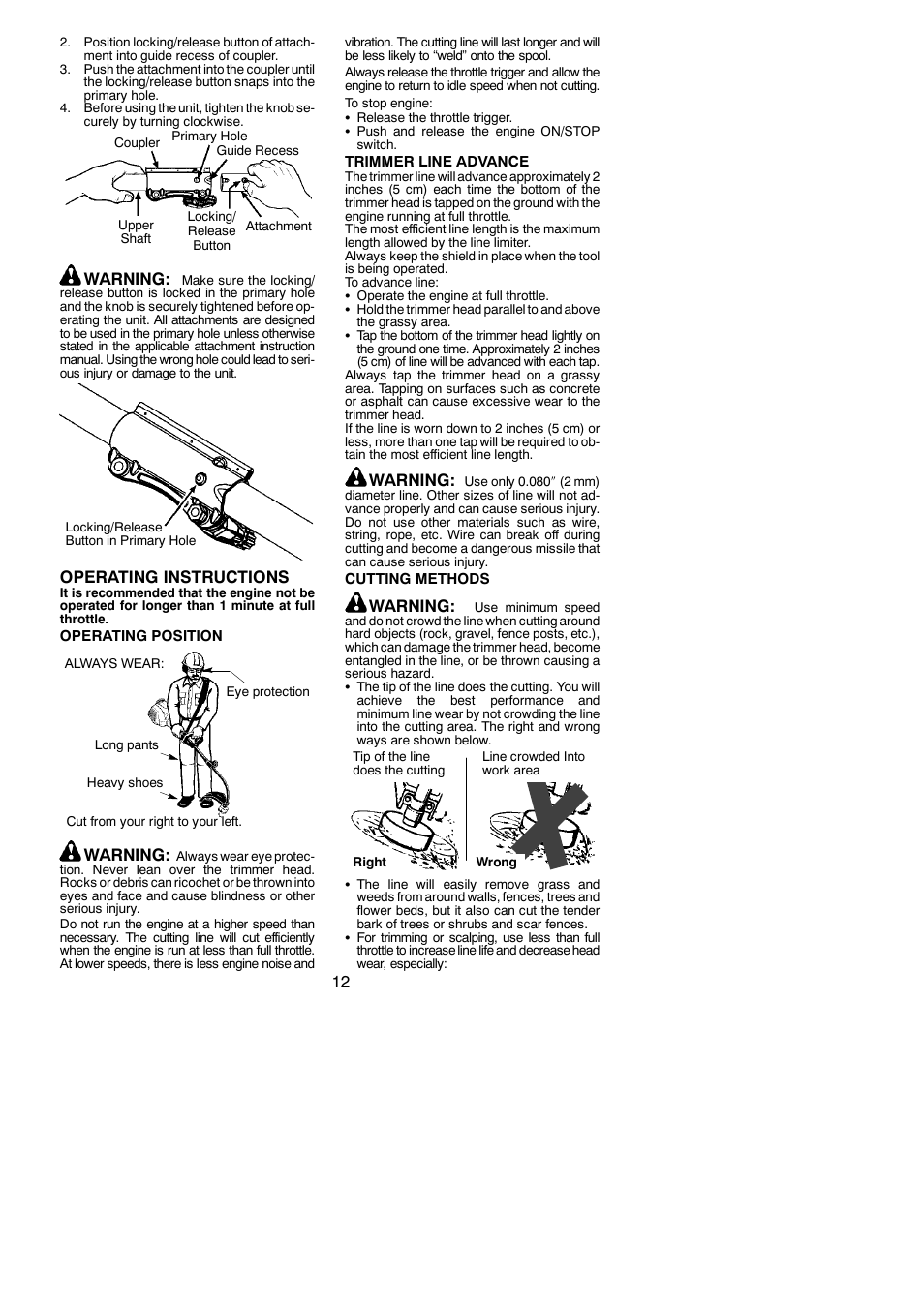 Warning, Operating instructions | Poulan Pro PP033 User Manual | Page 12 / 19