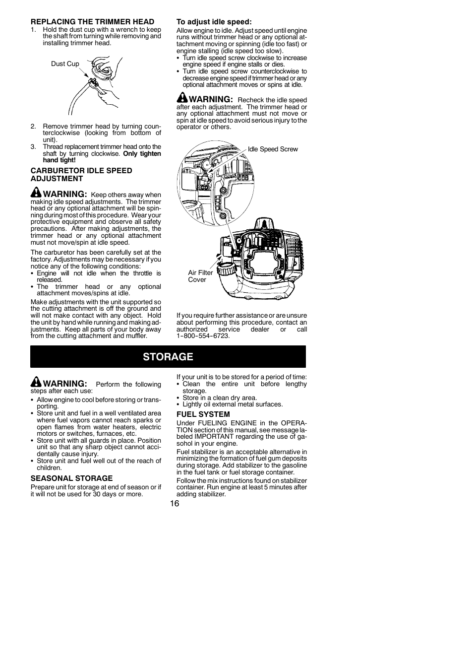 Storage, Warning | Poulan Pro PP033 User Manual | Page 16 / 19