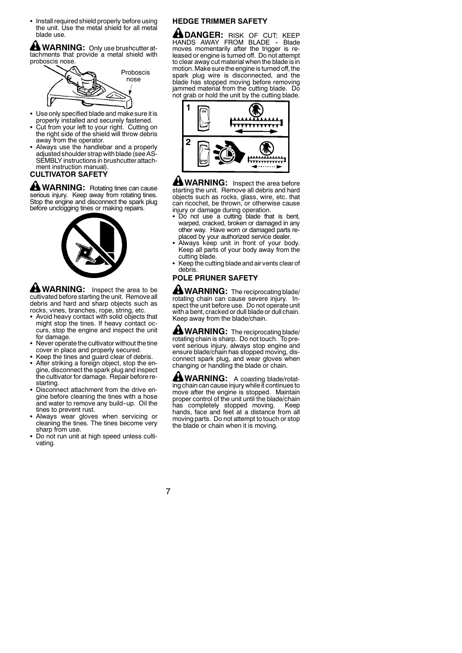 Warning, Danger | Poulan Pro PP033 User Manual | Page 7 / 19