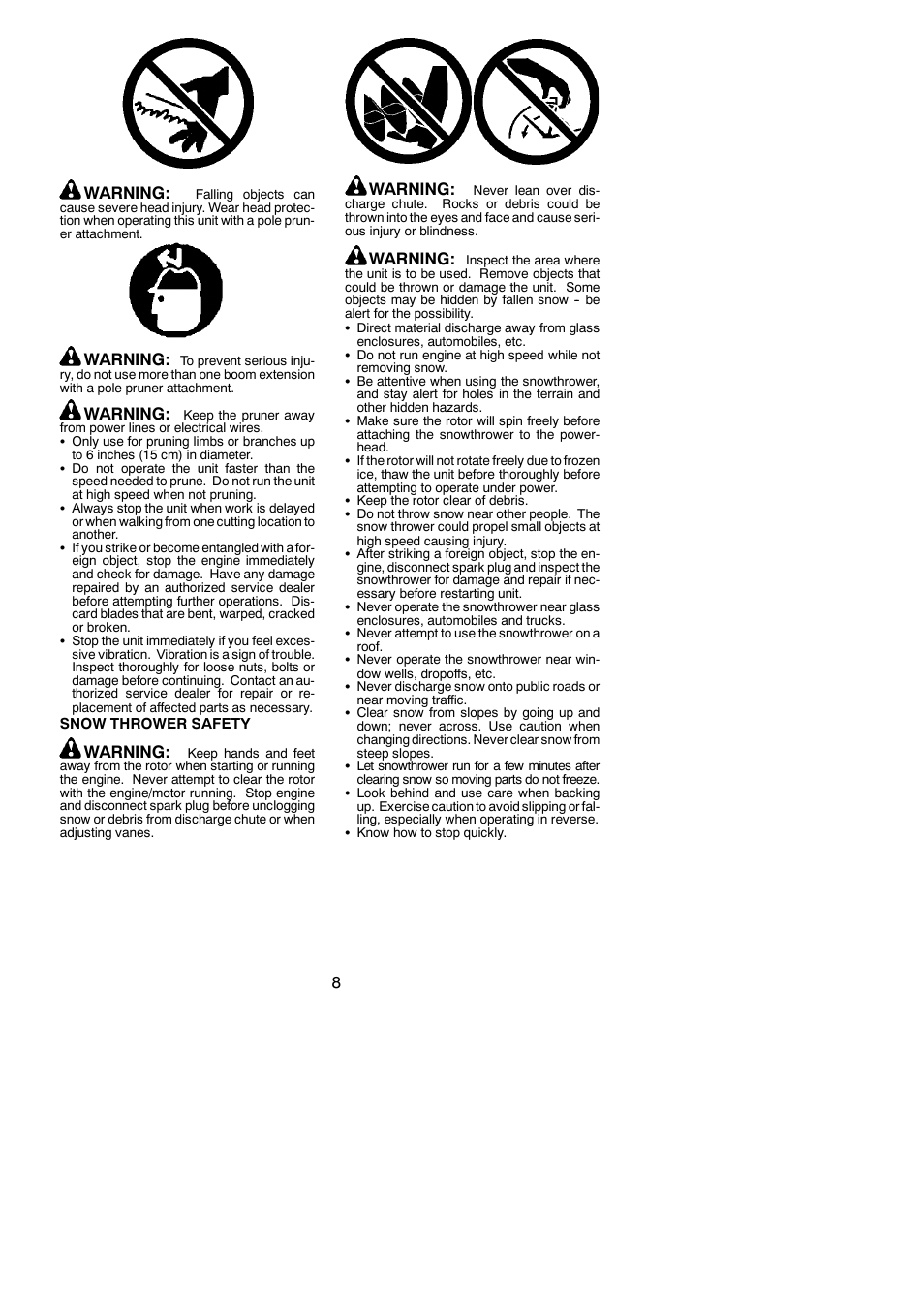 8warning, Warning | Poulan Pro PP033 User Manual | Page 8 / 19