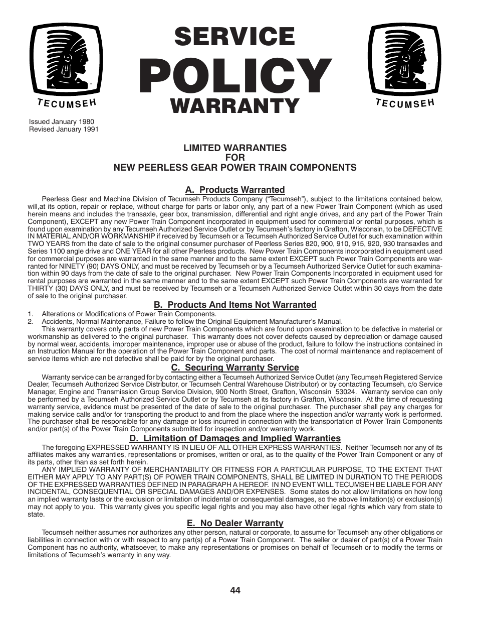 Policy, Service, Warranty | Poulan 411229 User Manual | Page 44 / 44