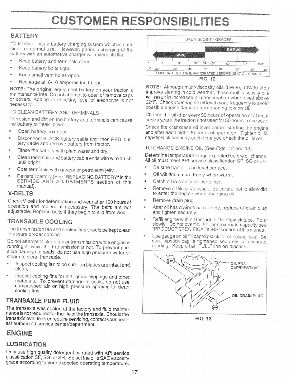 Transaxle pump fluid, Engine, Lubrication | Poulan 168737 User Manual | Page 17 / 48