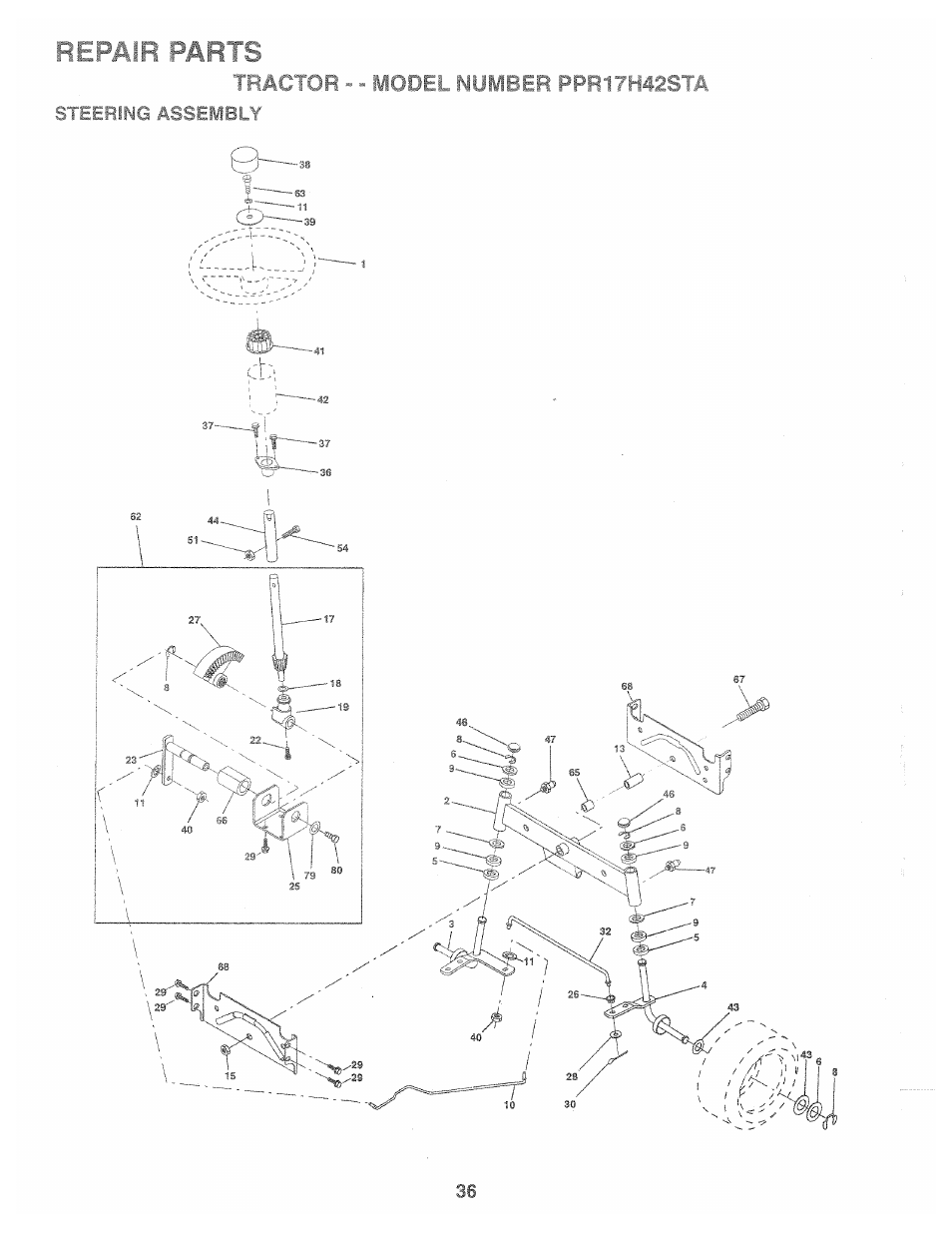 Steering assembly | Poulan 168737 User Manual | Page 36 / 48