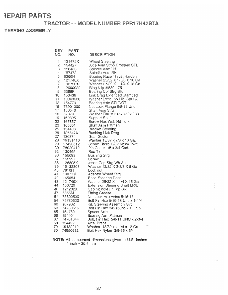 Iteering assembly | Poulan 168737 User Manual | Page 37 / 48