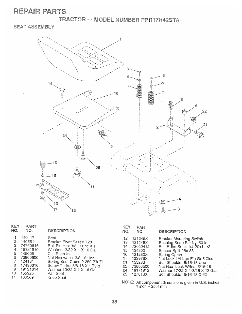 Seat assembly | Poulan 168737 User Manual | Page 38 / 48