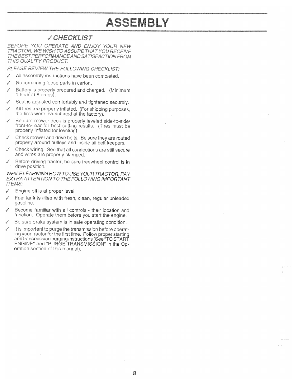 Assembly, Checklist | Poulan 168737 User Manual | Page 8 / 48