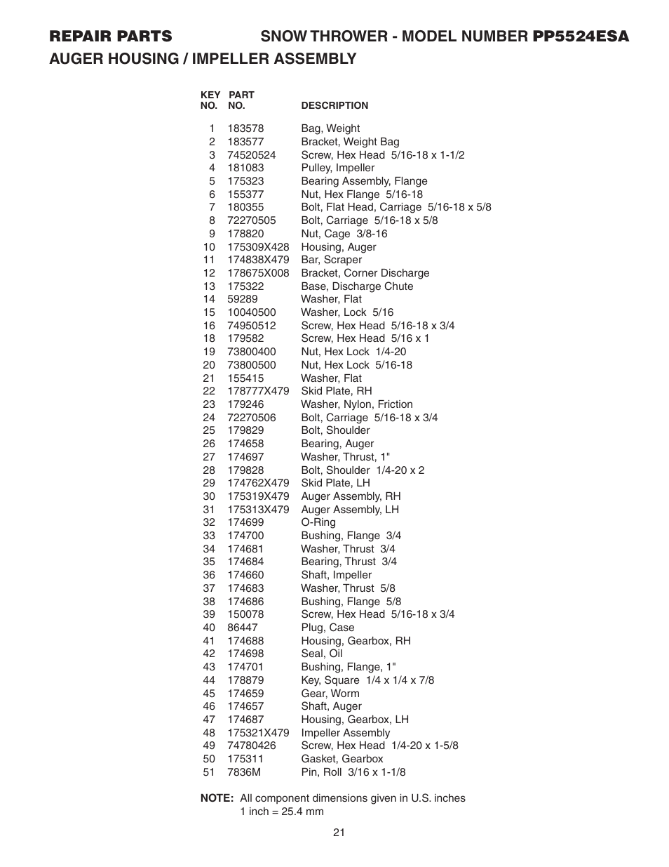 Poulan Pro PP5524ESA SNOW THROWER User Manual | Page 21 / 32