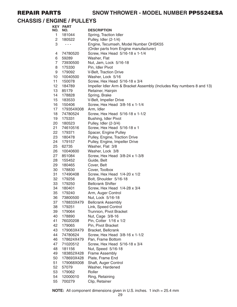 Poulan Pro PP5524ESA SNOW THROWER User Manual | Page 29 / 32