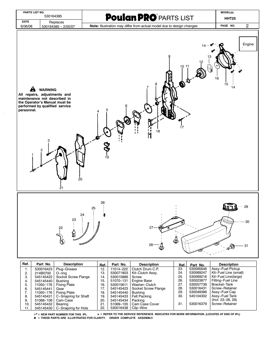 Poulan parts list, Poulan pro parts list paramount parts list, Parts list | Poulan Pro HHT25 User Manual | Page 2 / 3