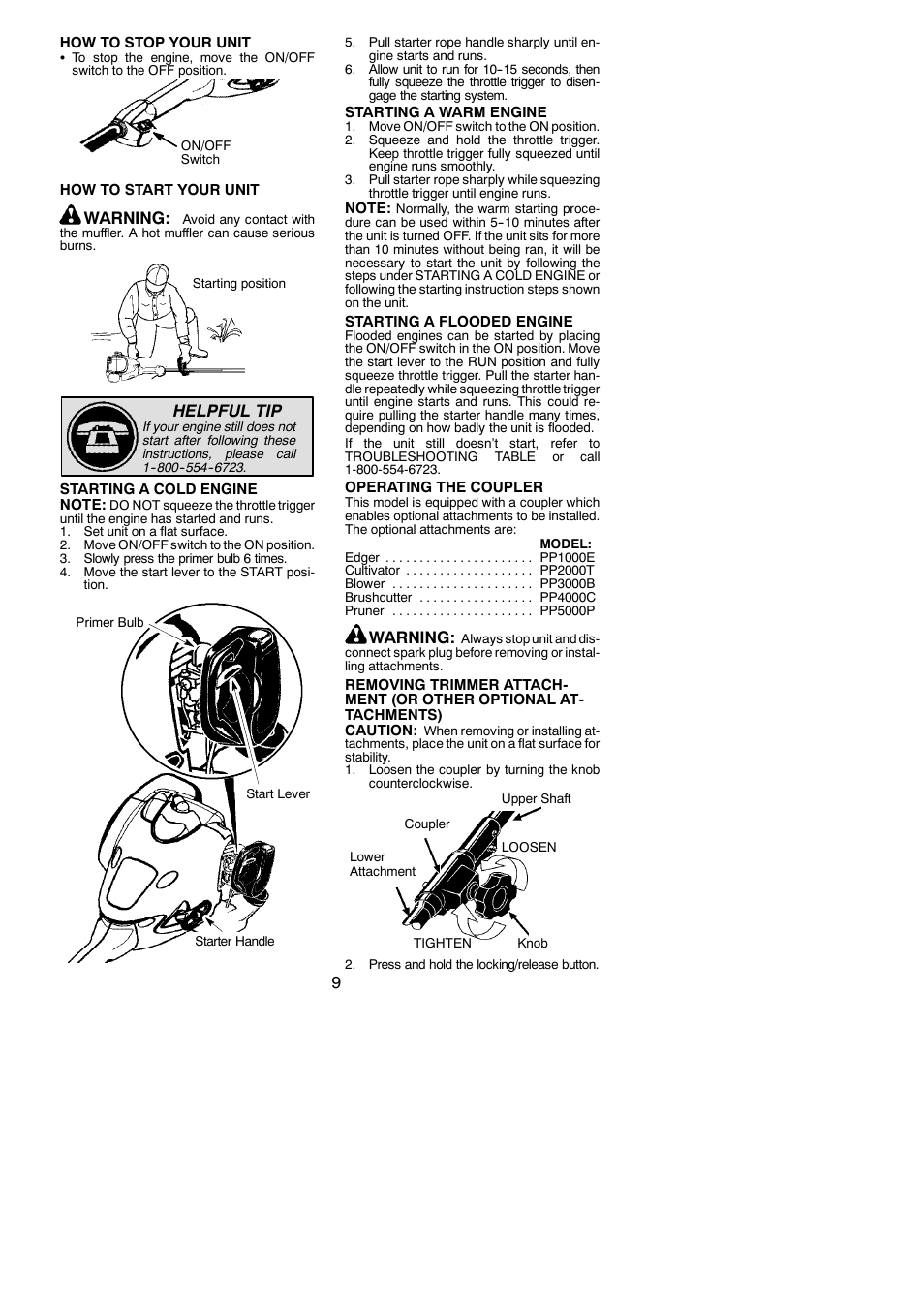 Warning, Helpful tip | Poulan 545137276 User Manual | Page 9 / 16