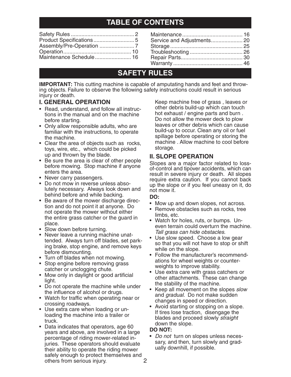 Table of contents safety rules | Poulan 271491 User Manual | Page 2 / 31