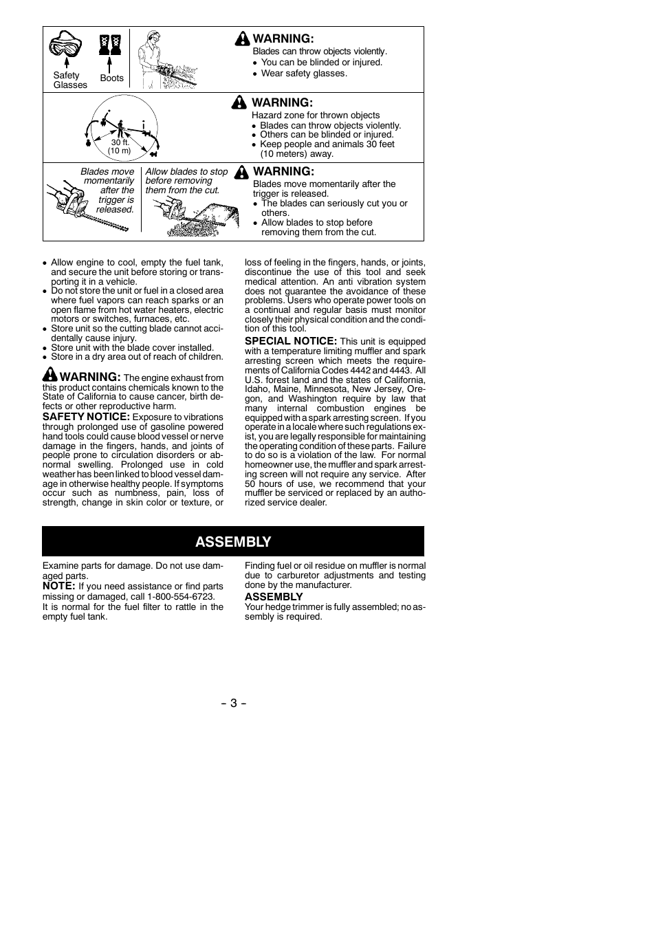 Assembly, Warning | Poulan Pro 25 HHT User Manual | Page 3 / 11