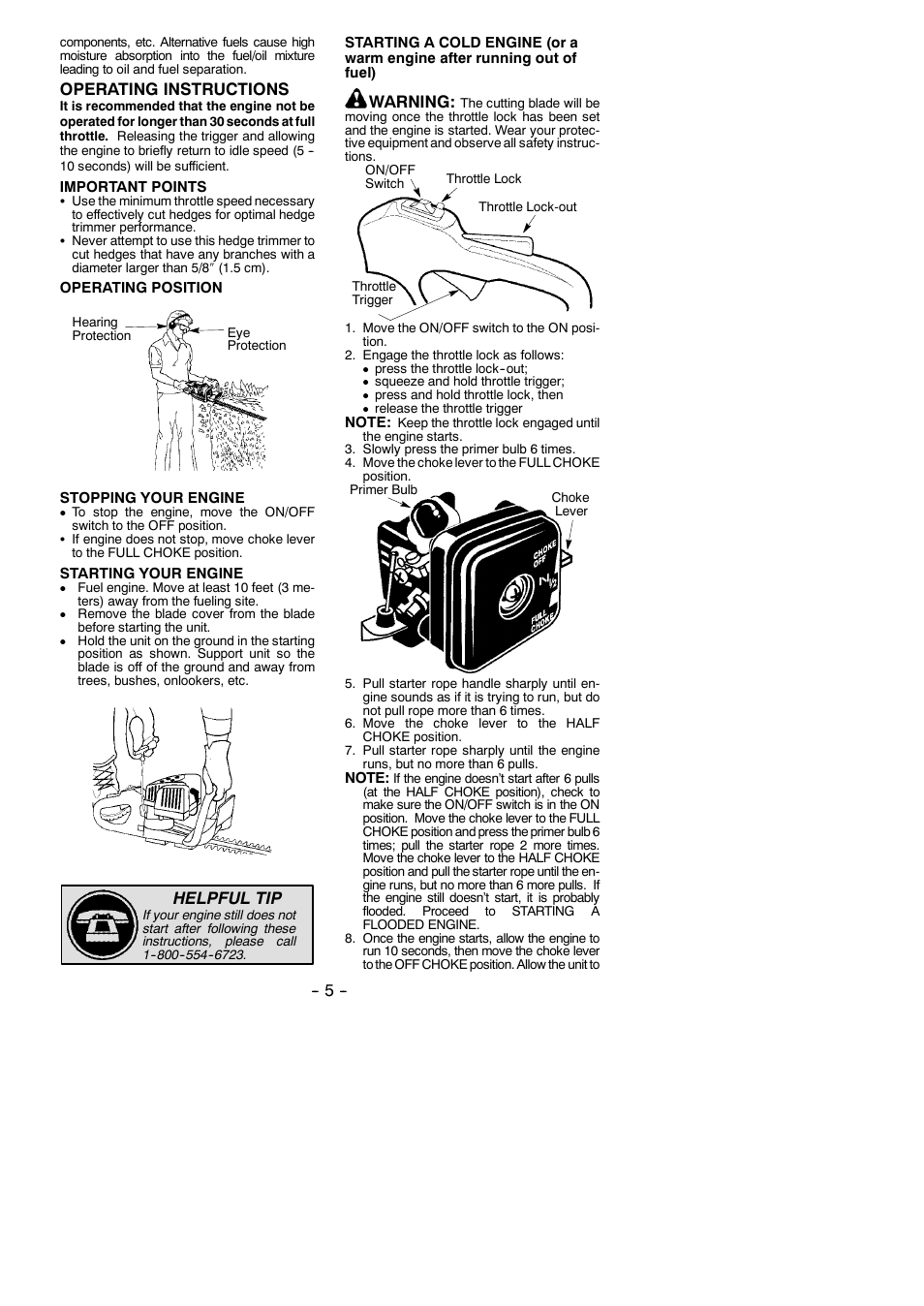 Operating instructions, Helpful tip, Warning | Poulan Pro 25 HHT User Manual | Page 5 / 11