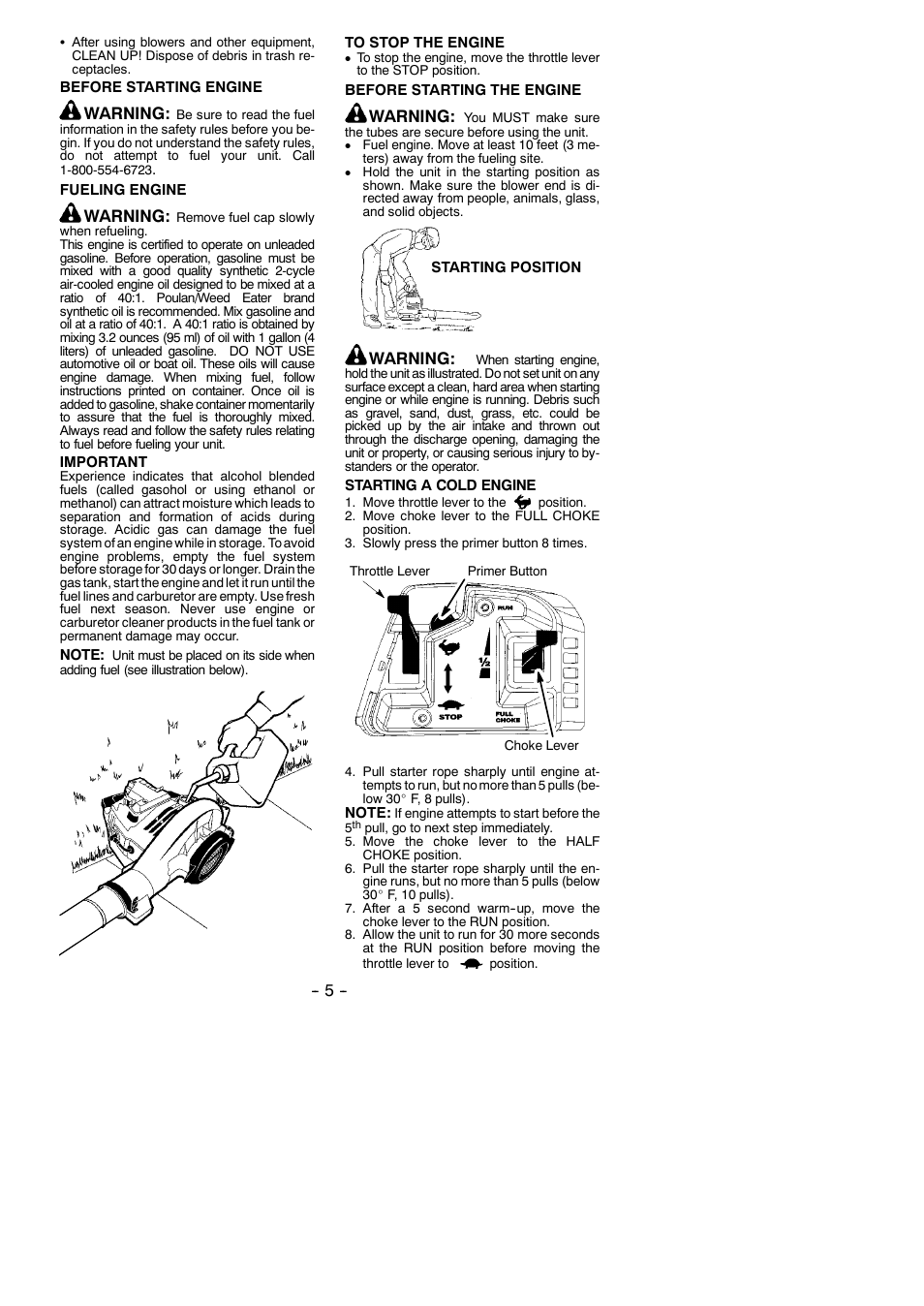 Warning | Poulan B1750 User Manual | Page 5 / 10