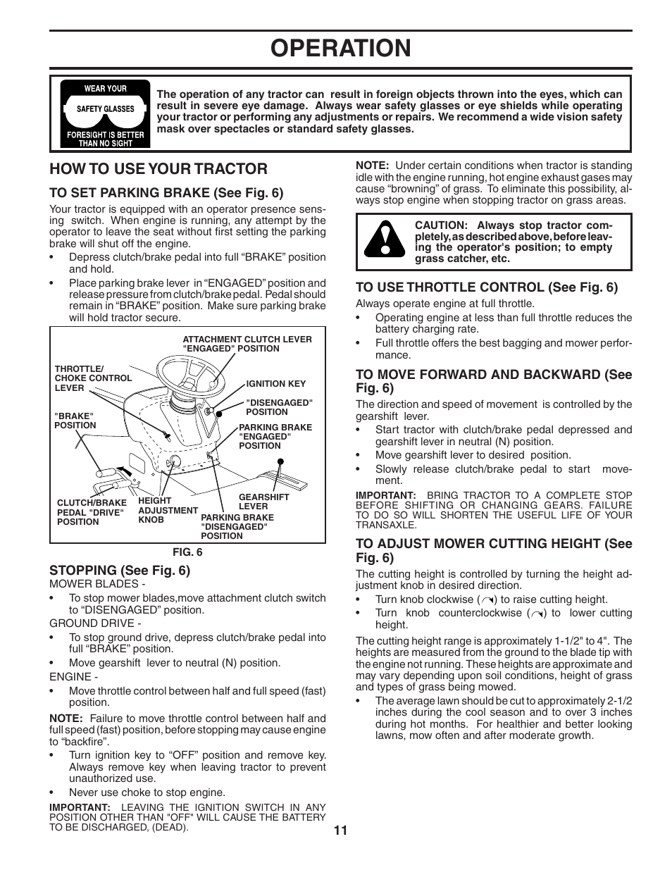 Operation, How to use your tractor | Poulan 184564 User Manual | Page 11 / 48