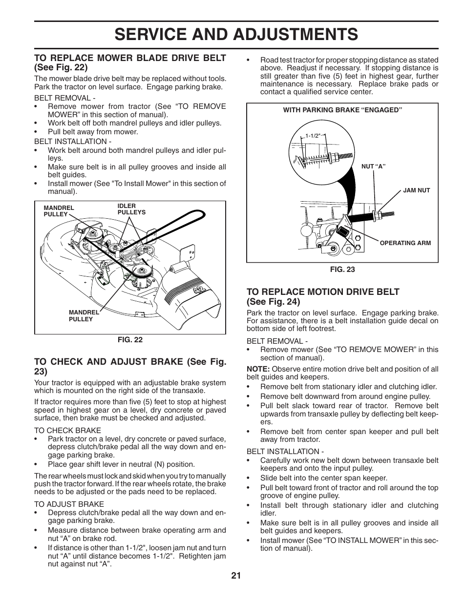 Service and adjustments | Poulan 184564 User Manual | Page 21 / 48