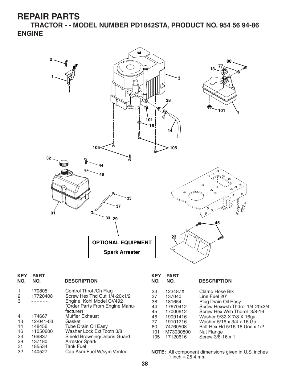 Repair parts | Poulan 184564 User Manual | Page 38 / 48