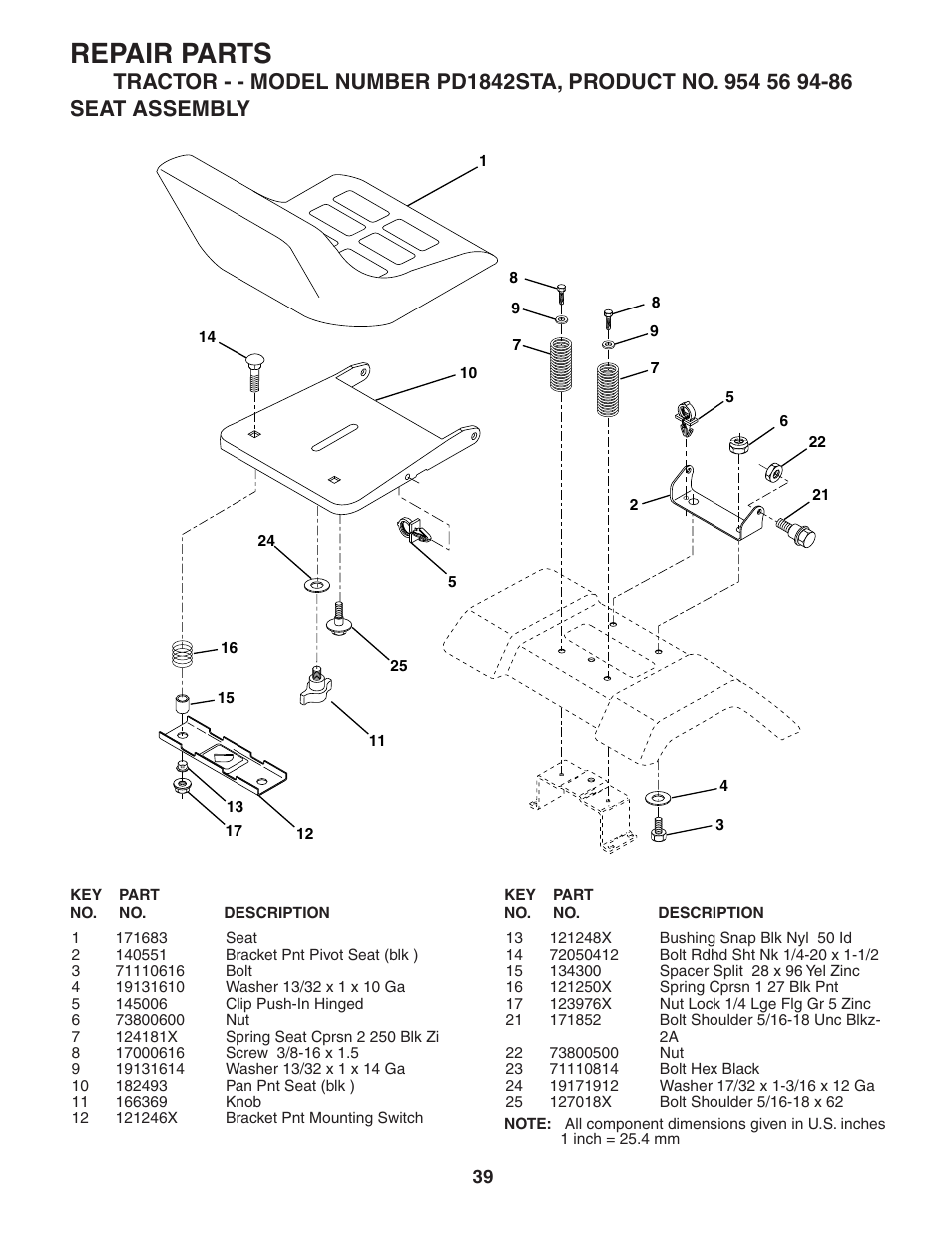 Repair parts | Poulan 184564 User Manual | Page 39 / 48