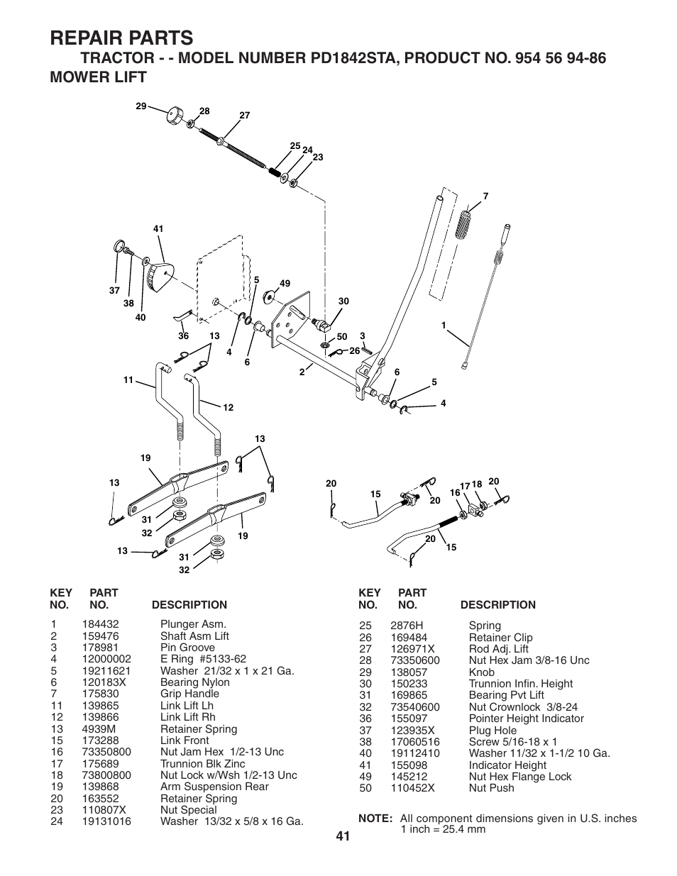 Repair parts | Poulan 184564 User Manual | Page 41 / 48