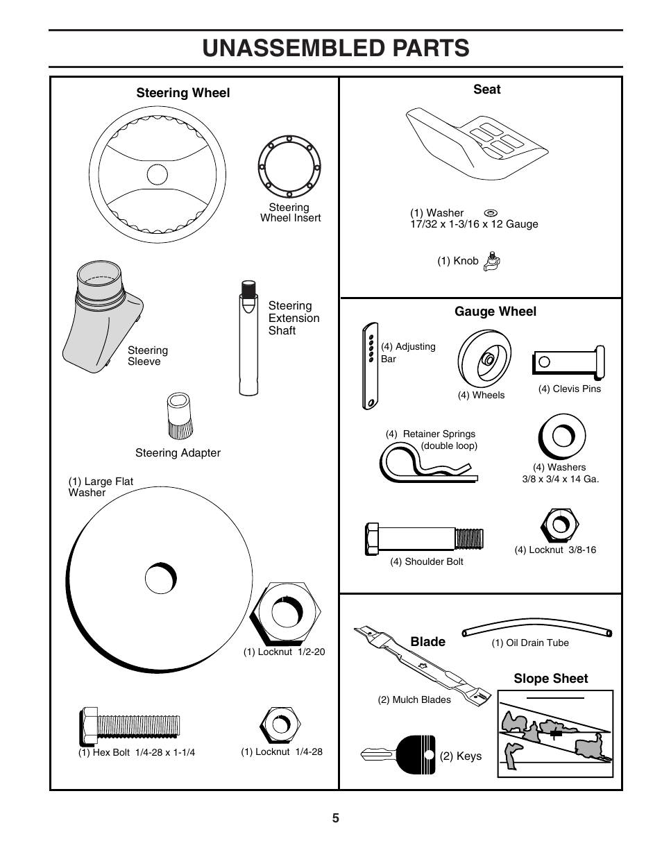 Unassembled parts | Poulan 184564 User Manual | Page 5 / 48