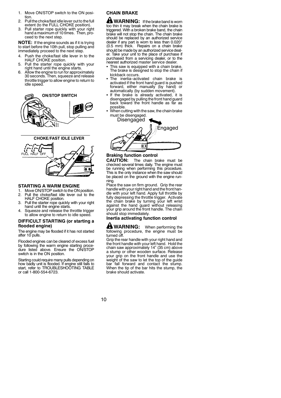 Warning, Disengaged engaged | Poulan Farmhand 2750 User Manual | Page 10 / 18