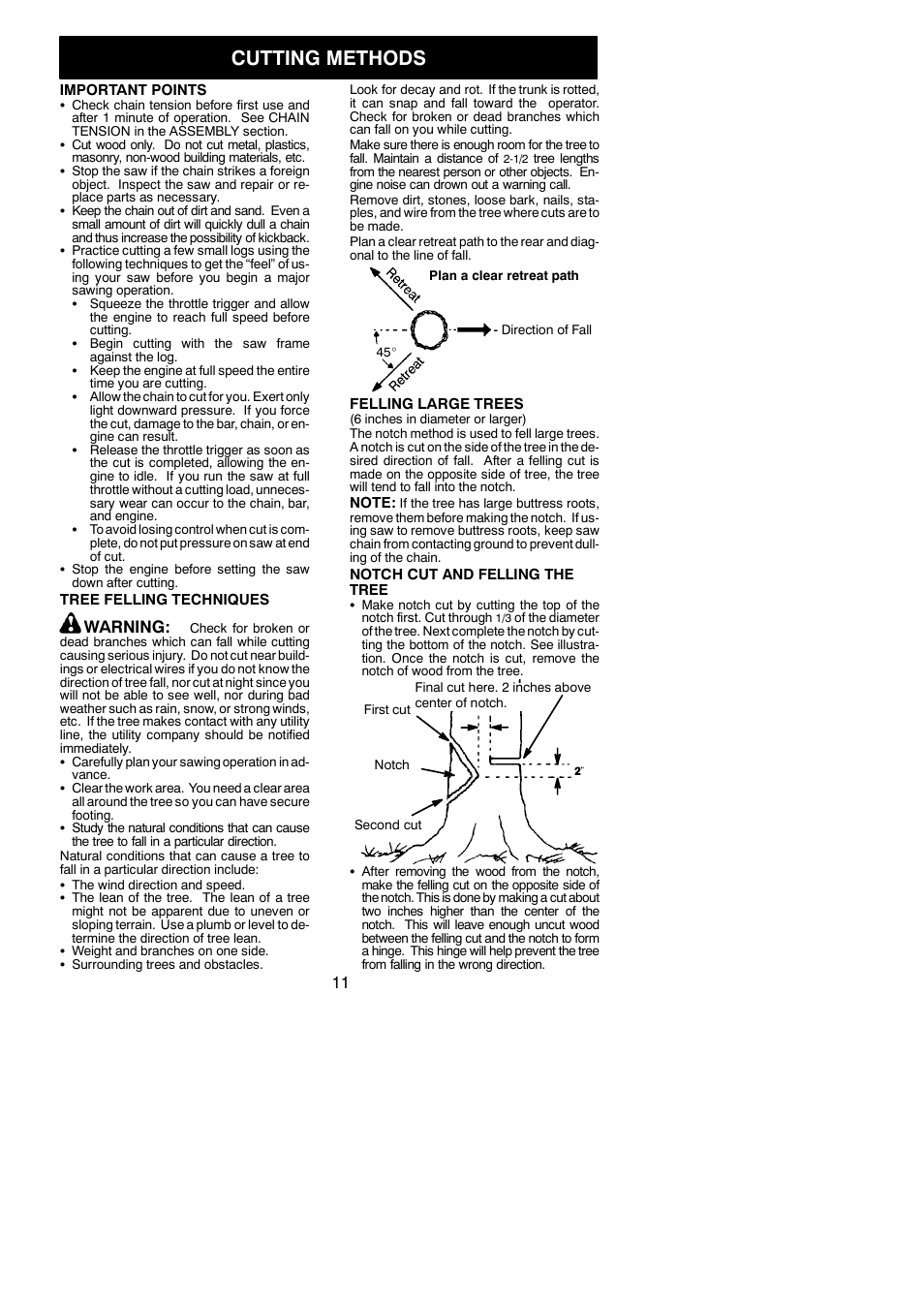 Cutting methods, Warning | Poulan Farmhand 2750 User Manual | Page 11 / 18