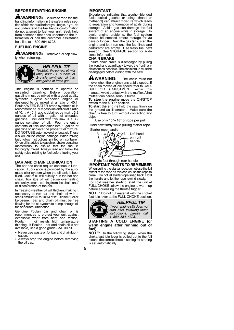 Warning, Helpful tip | Poulan Farmhand 2750 User Manual | Page 9 / 18