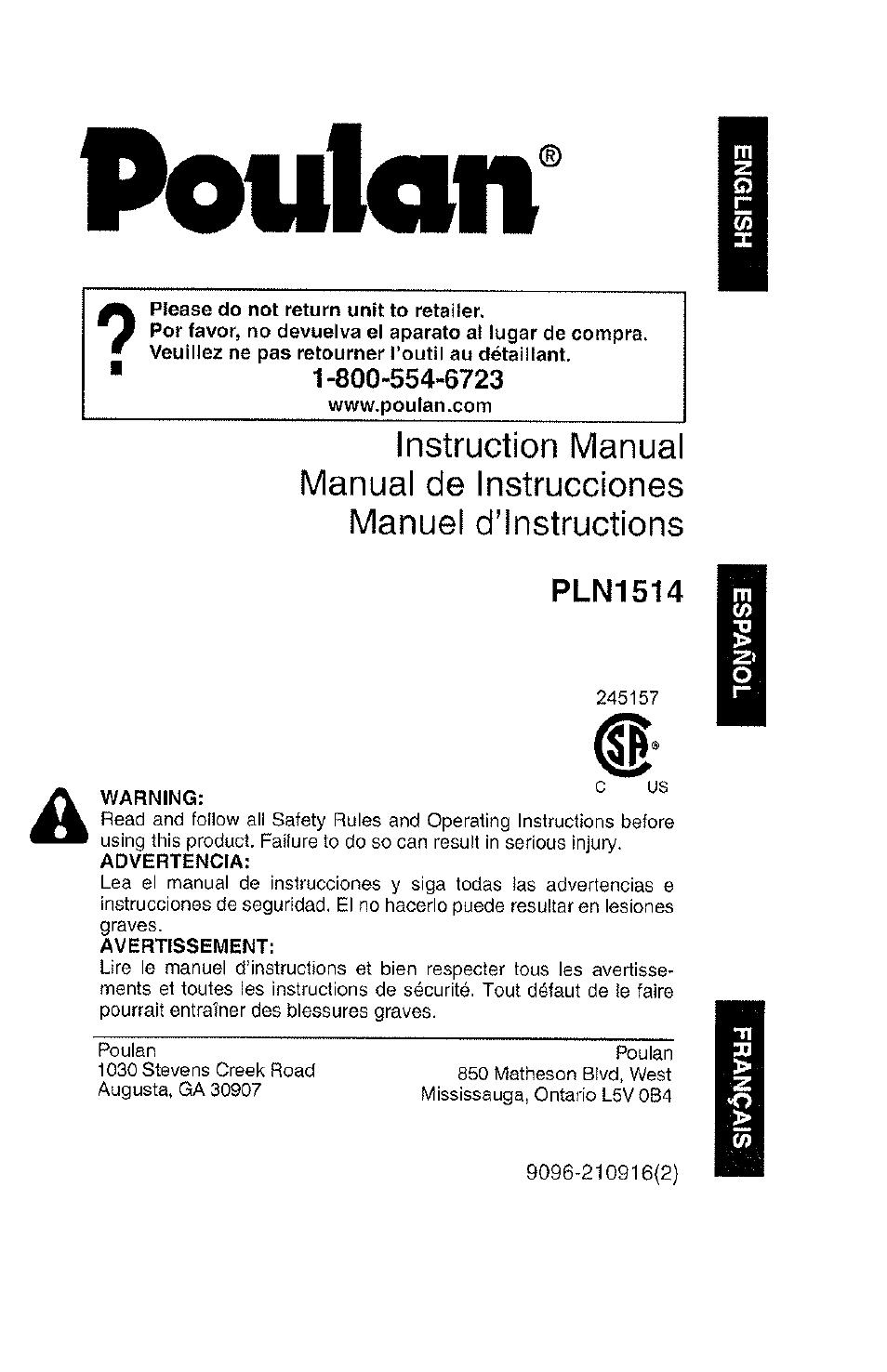 Poulan PLN1514 User Manual | 13 pages