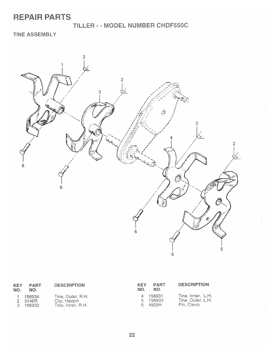 Tillep, Repair parts | Poulan 163760 User Manual | Page 22 / 24