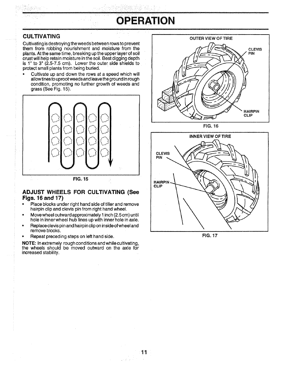 Cultivating, Opercrron, Adjust wheels for cultivating (see | Poulan 172487 User Manual | Page 11 / 28