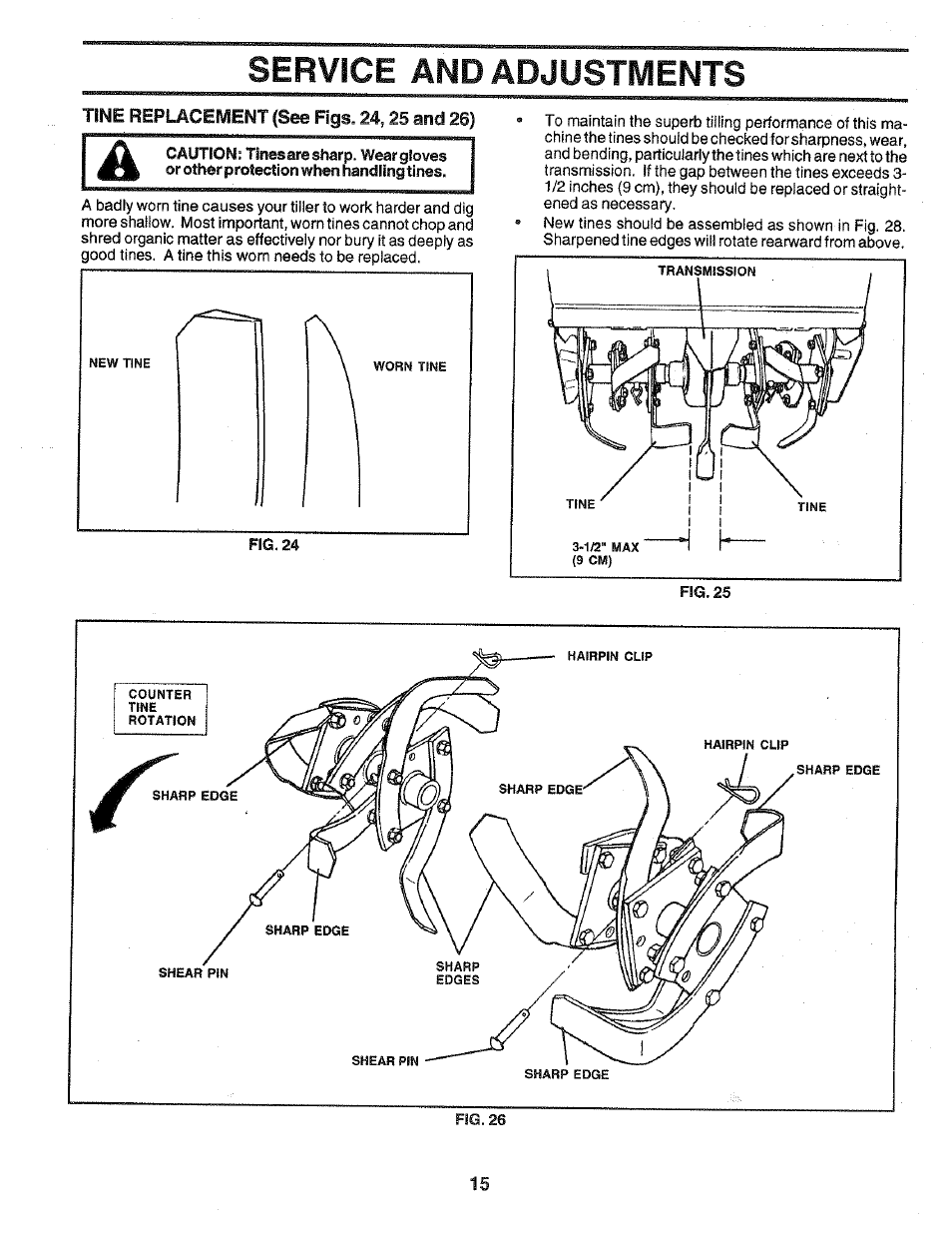Fig. 26, Service and adjustments | Poulan 172487 User Manual | Page 15 / 28