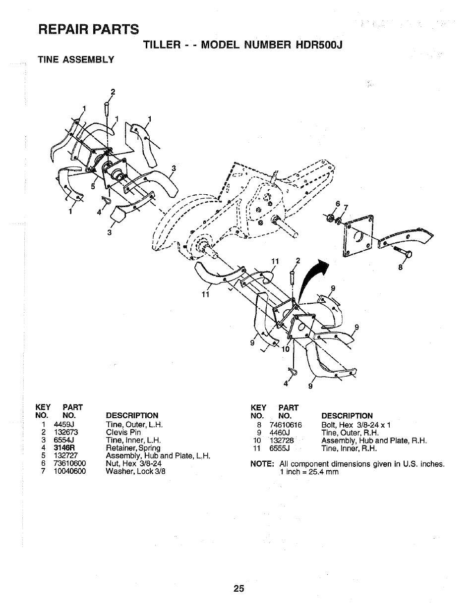 Tihe assembly, Л /x 6, Description | Li ; ® v у / 7, Repair parts, 4 