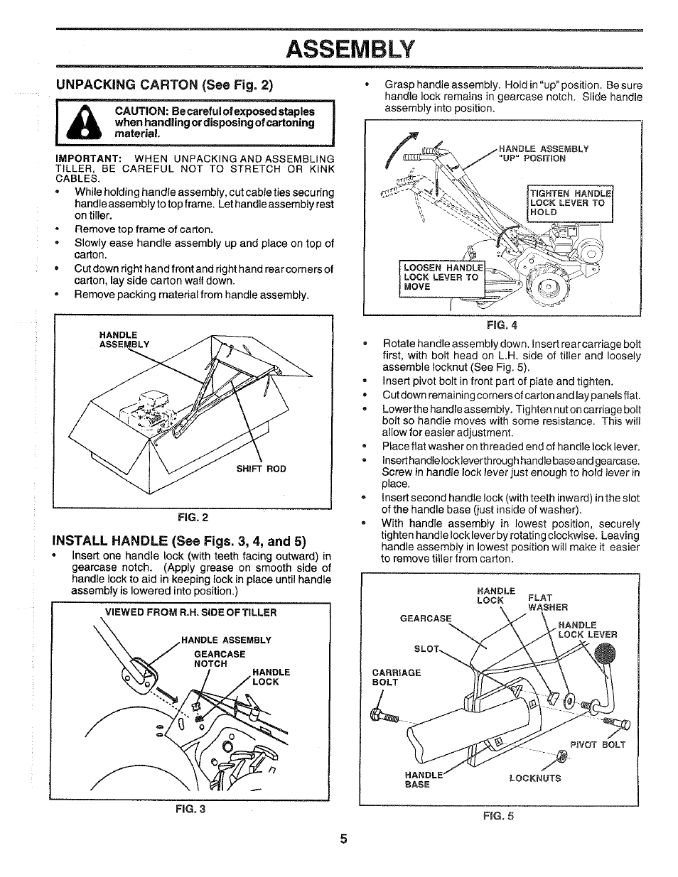 Unpacking carton (see fig. 2), Assembly | Poulan 172487 User Manual | Page 5 / 28