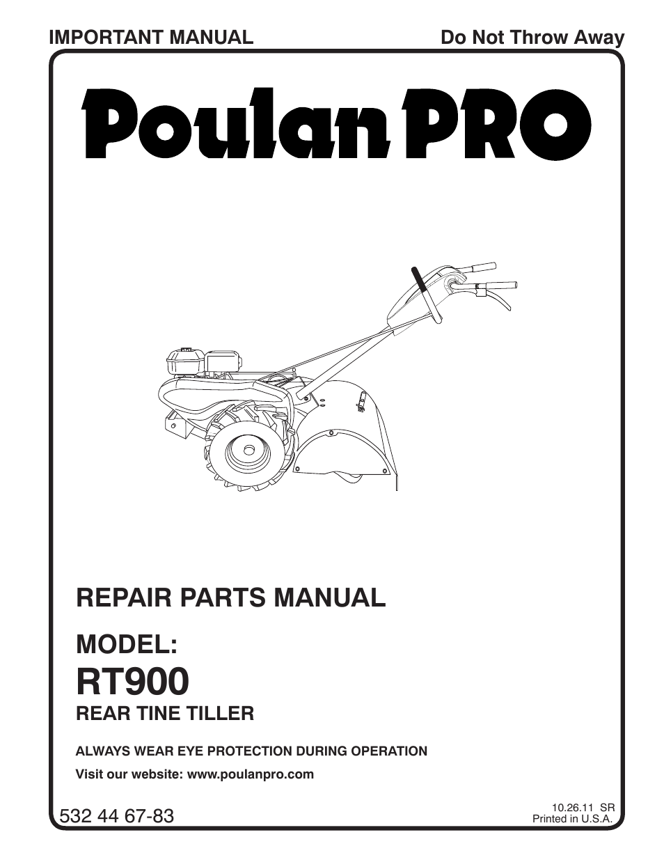 Poulan Pro Rear Tine RT900 User Manual | 10 pages