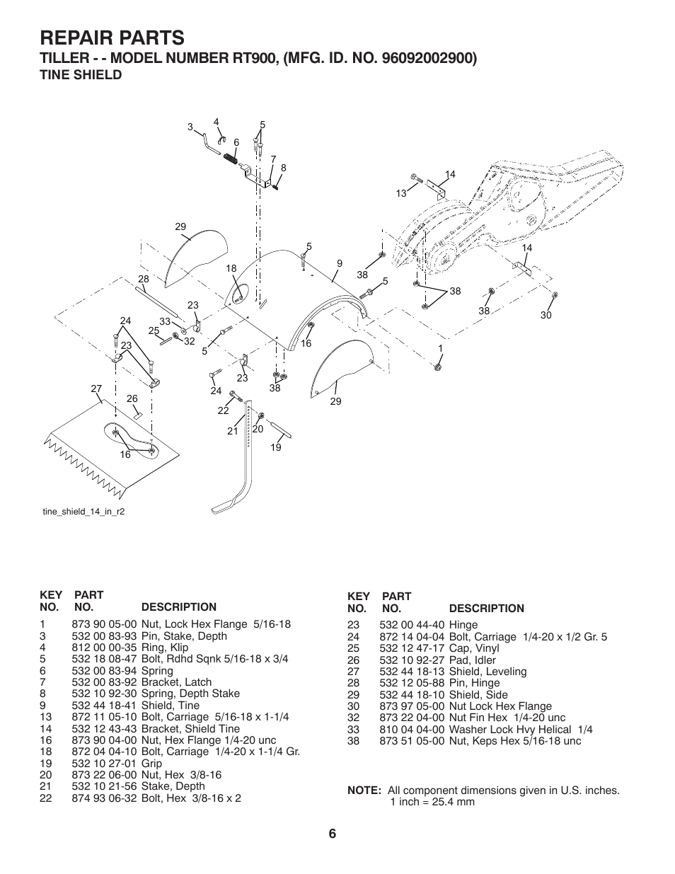 Repair parts | Poulan Pro Rear Tine RT900 User Manual | Page 6 / 10
