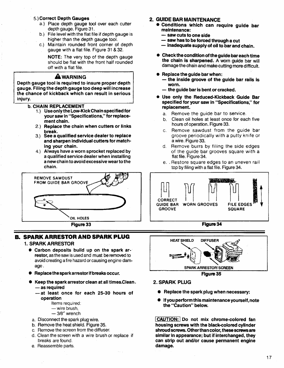 B. spark arrestor and spark plug, M m m ïï | Poulan 3300 User Manual | Page 17 / 24