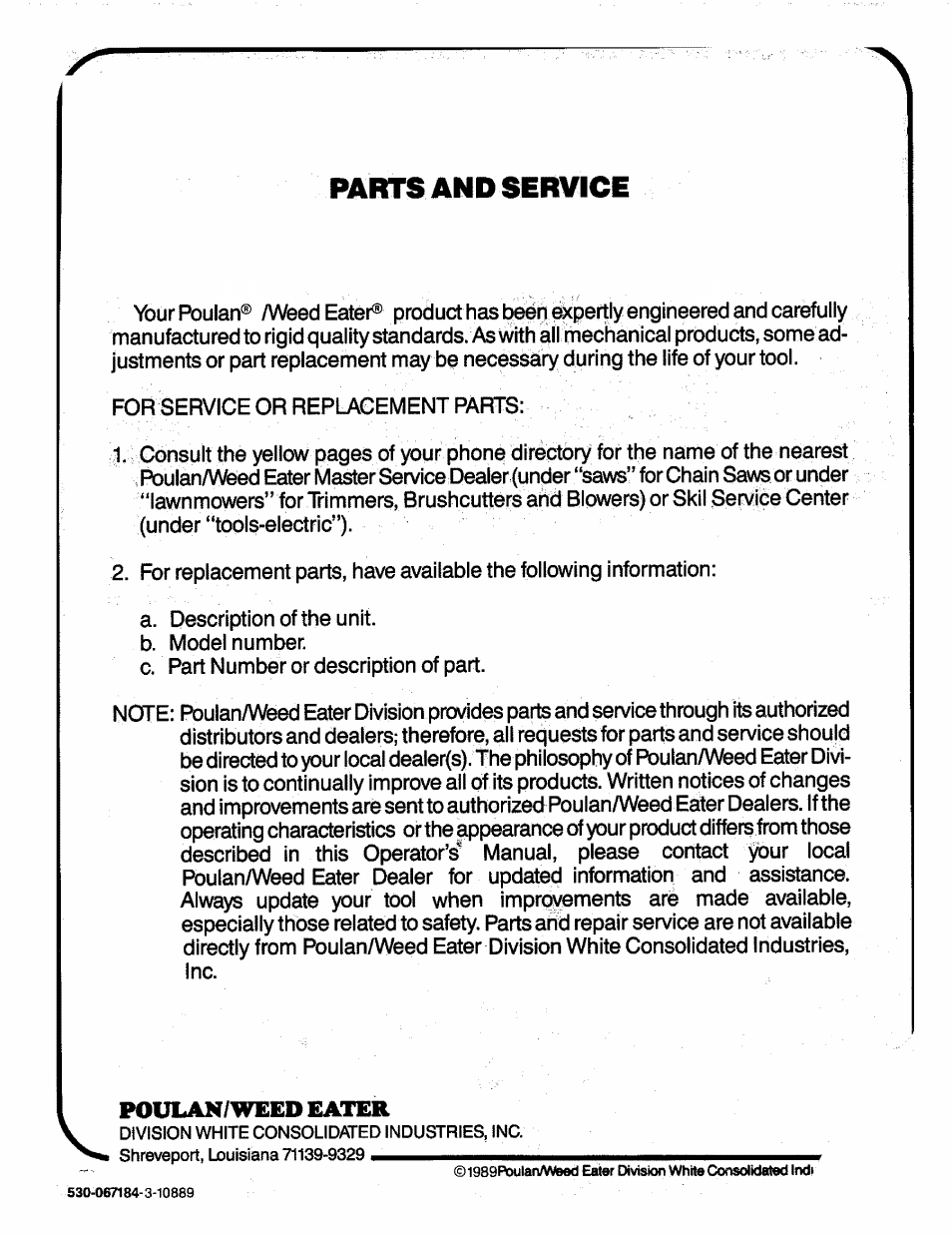 Poulan/weed eater, Muts and service | Poulan 3300 User Manual | Page 24 / 24