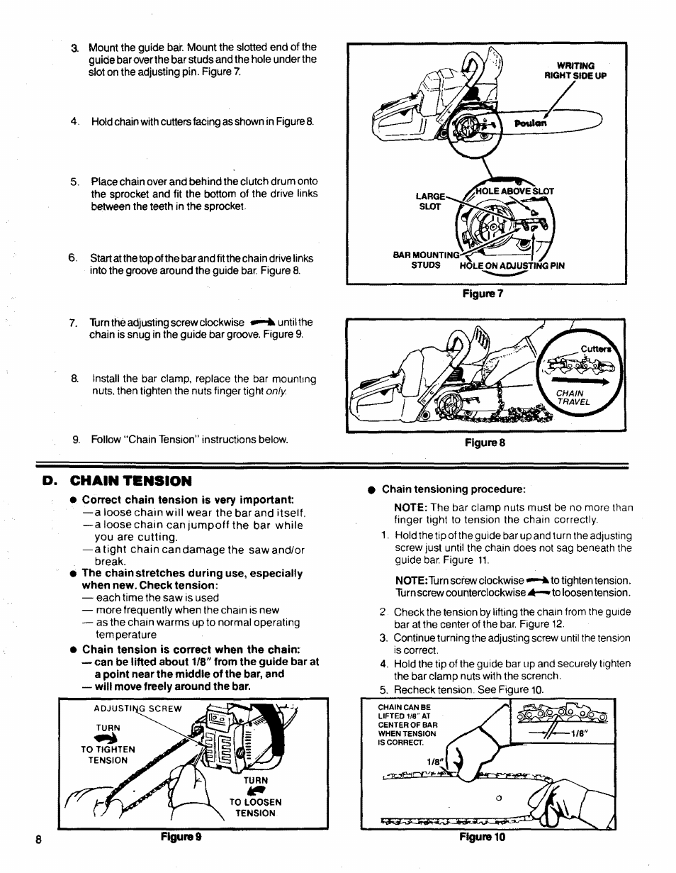 D. chain tension | Poulan 3300 User Manual | Page 8 / 24