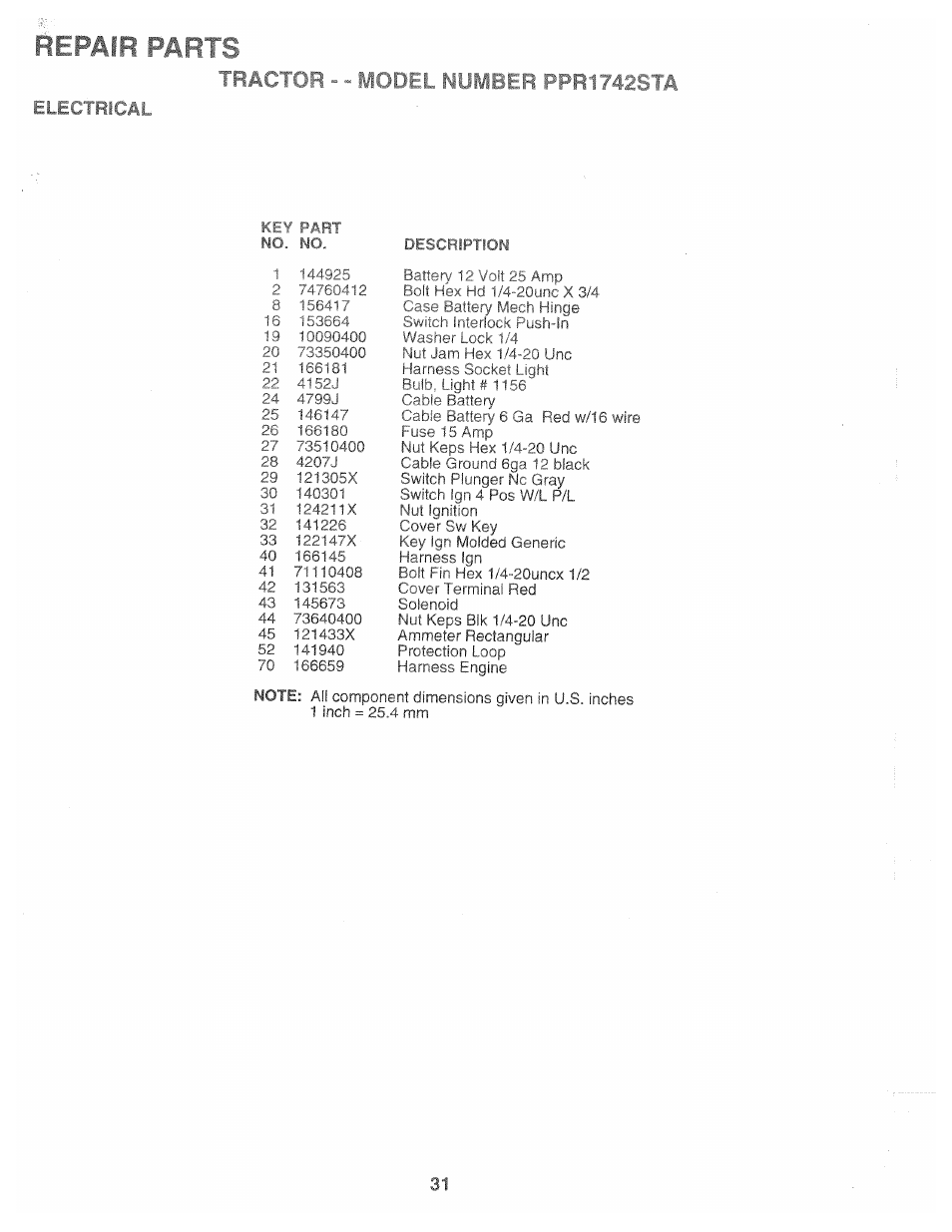 Electrical, Repair parts | Poulan 169087 User Manual | Page 31 / 40